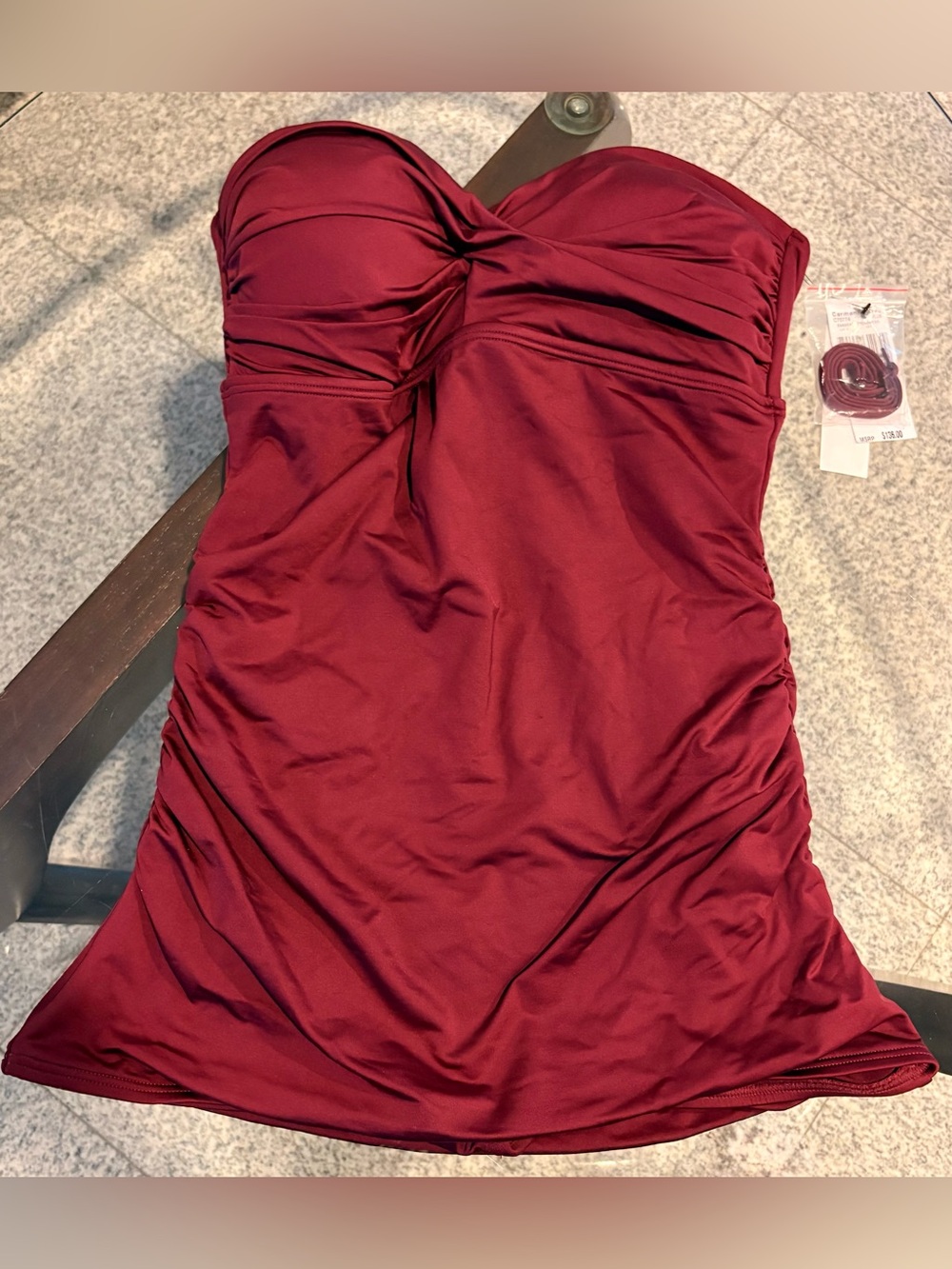 CarmenMValvo Ruched Strapless Bandeau Swimdress in Plum